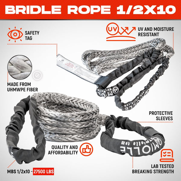 Miolle Tree Saver Tow Strap 1/2"x10' Lab Test Bridle Recovery Rop