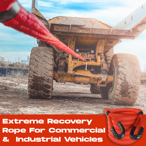 Super Heavy Duty Kinetic Recovery Rope - Miolle 2" x 30' Tow Rope, Red (131,600 lbs) for Heavy Equipment