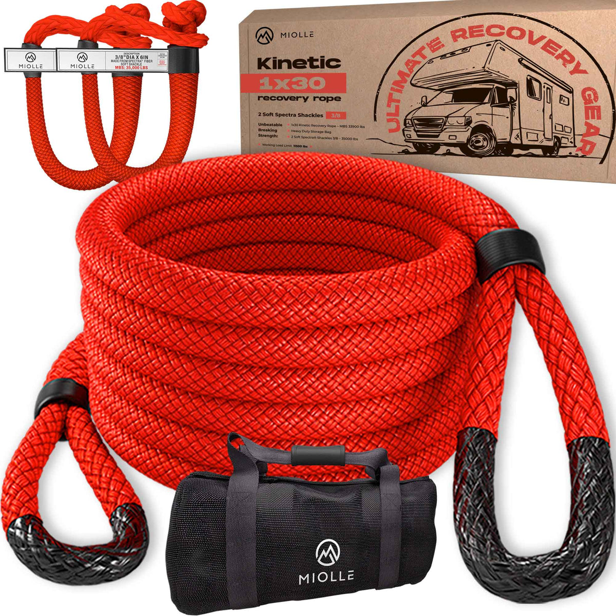 1-1/4 Ultimate Kinetic Recovery Rope + two 1/2 Soft Shackles +
