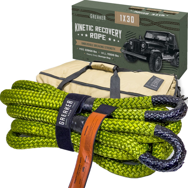 Limited Edition Greaker Kinetic Recovery Tow Rope Heavy Duty Offroad - Unique 4x4 Style (Marble Green, 1" x30')