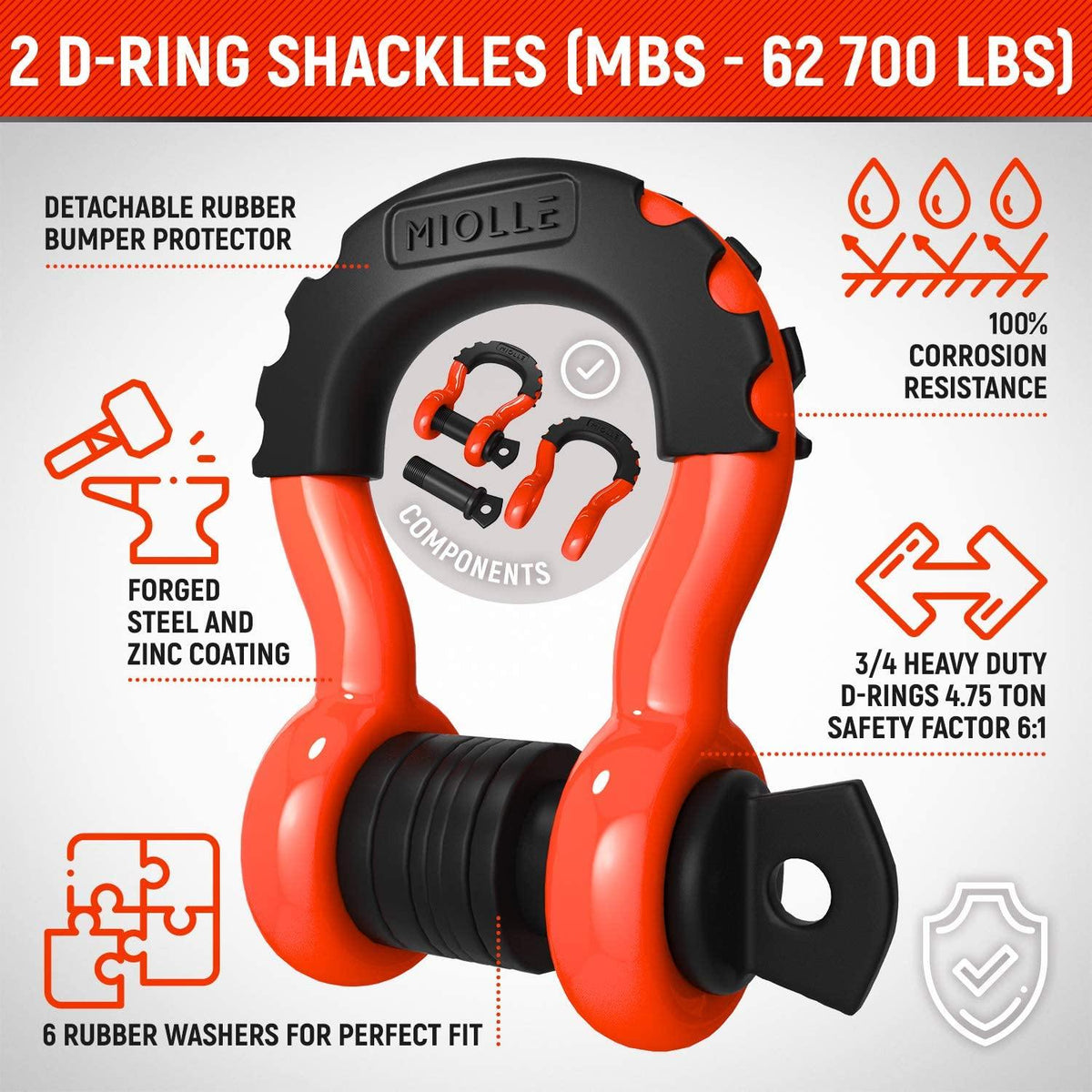 63254_3 x 20ft Recovery Towing Strap+Pair 3/4 D-Ring Shackles - Ratchet Straps Manufacturer 63254_3 x 20ft Recovery Towing Strap+Pair 3/4 D-Ring Shackles - Ratchet Straps Manufacturer
