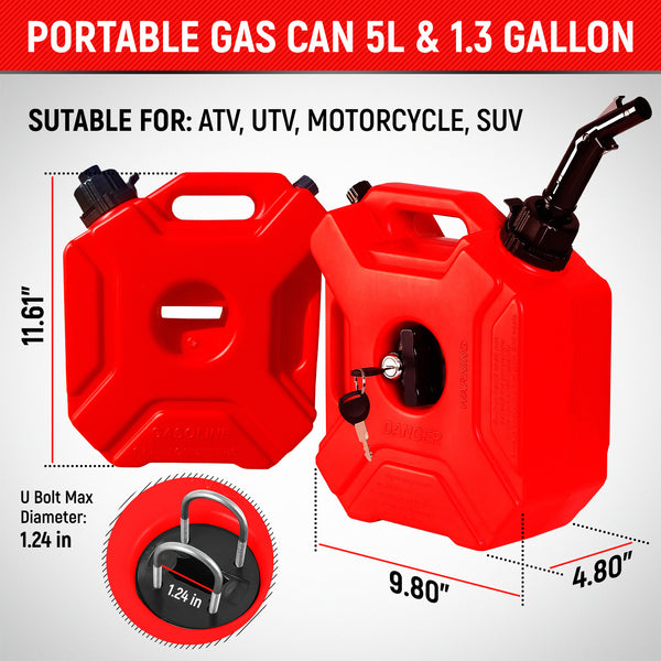 Miolle Gas Can with Mounting Bracket and Lock, 5L Red