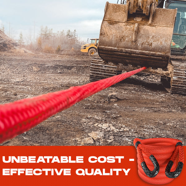 Super Heavy Duty Kinetic Recovery Rope - Miolle 2" x 30' Tow Rope, Red (131,600 lbs) for Heavy Equipment
