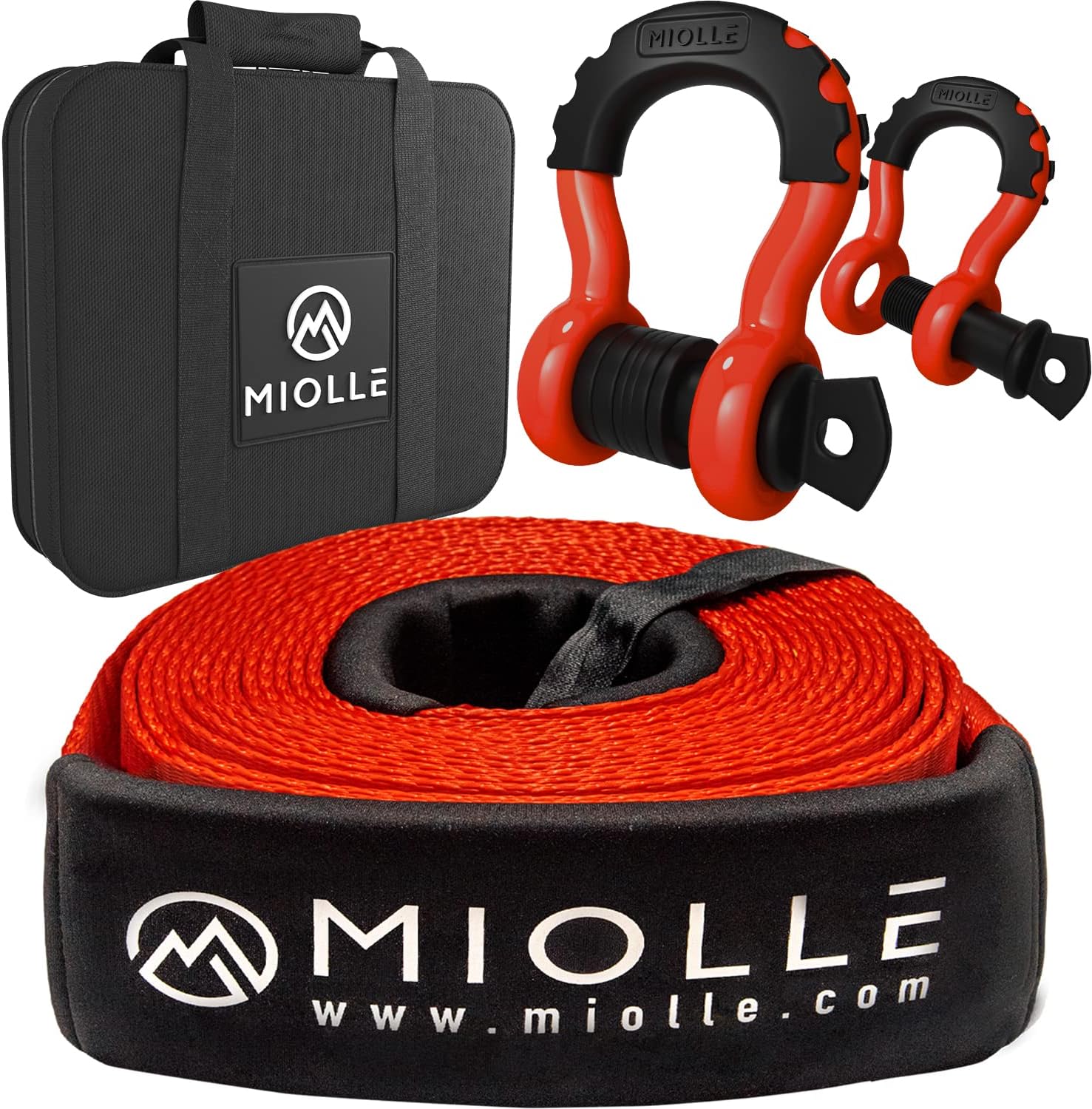 Recovery Wrap Combo Kit Including 30' 20,000 lb Rated Tow Strap, Pair of  Black D-Rings, Snatch Block and Canvas Bag