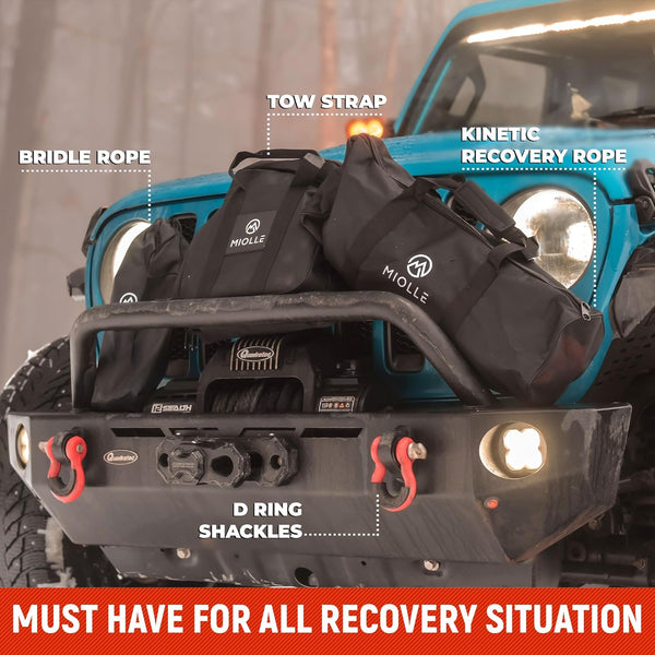 MiolleGear Tow Strap 3x20 MBS (Lab Tested) Recovery Strap Kit Includes: Tow Rope, Storage Case