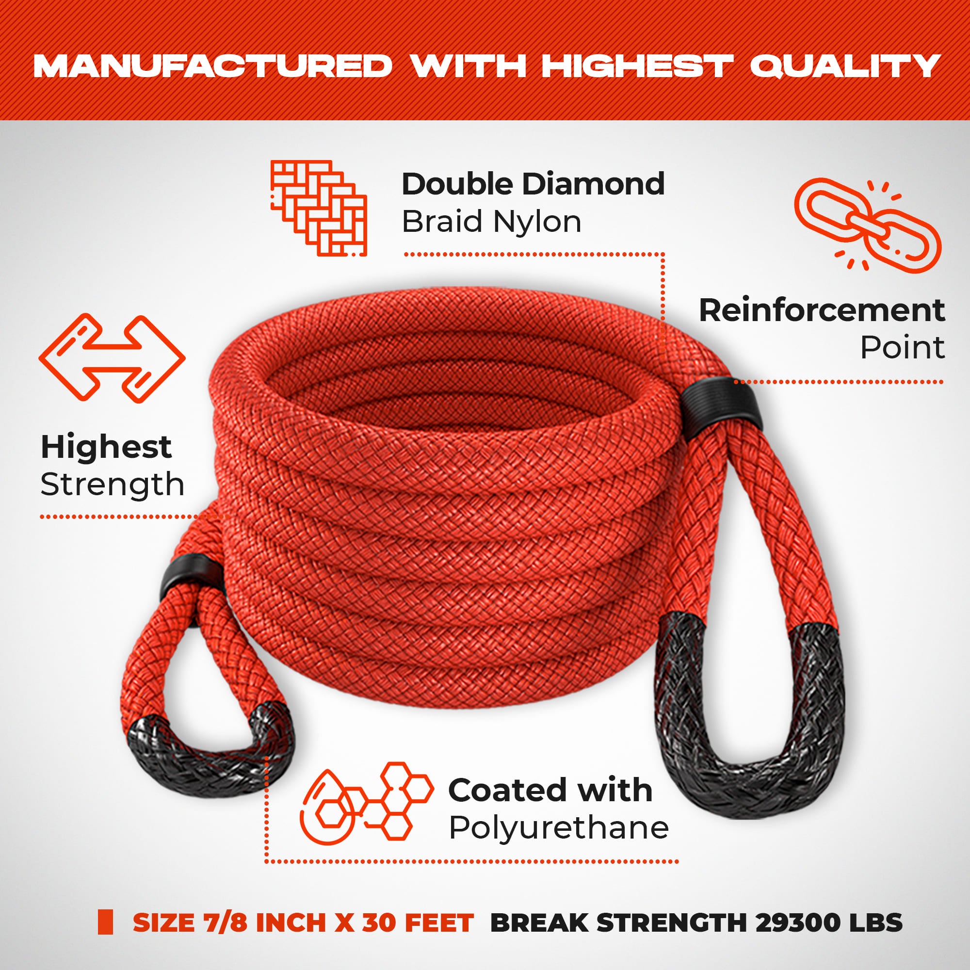 Keeper 13 ft. x 5/8 in. x 6,800 lbs. Tow Rope with Hooks 02855